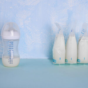 Human milk stored in bags for a human milk bank.
